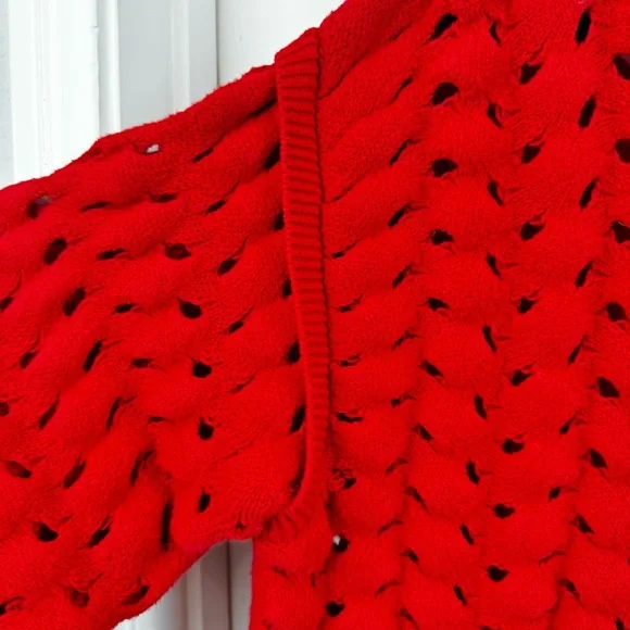 Alice + Olivia Bright Ruby Red Allene Cable Stitch Chunky Wool Sweater Sz. SP - Picture 6 of 11